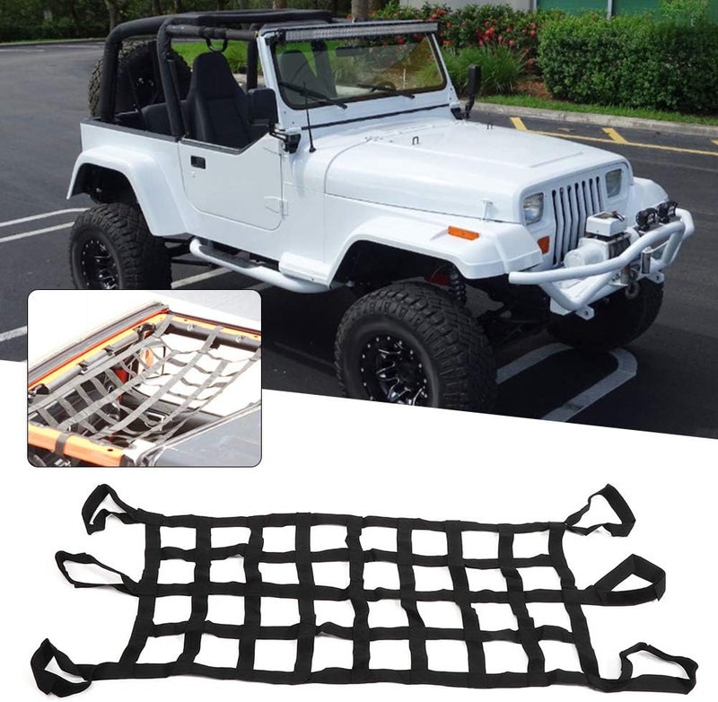 Multifunction Car Roof Net Soft Hammock Tailgate Cargos Mesh Storage Organizer Fits YJ TJ JK JL Universal Black Nylon - Image 2