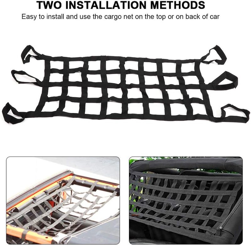 Multifunction Car Roof Net Soft Hammock Tailgate Cargos Mesh Storage Organizer Fits YJ TJ JK JL Universal Black Nylon - Image 5