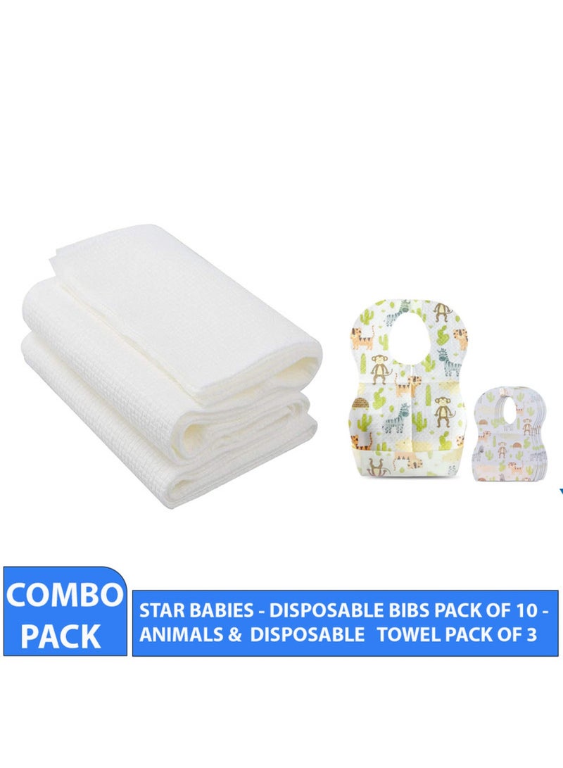 STAR BABiES Combo Pack Disposable Bibs Pack Of 10 With Disposable Towel Pack Of 3 Animal - Image 2