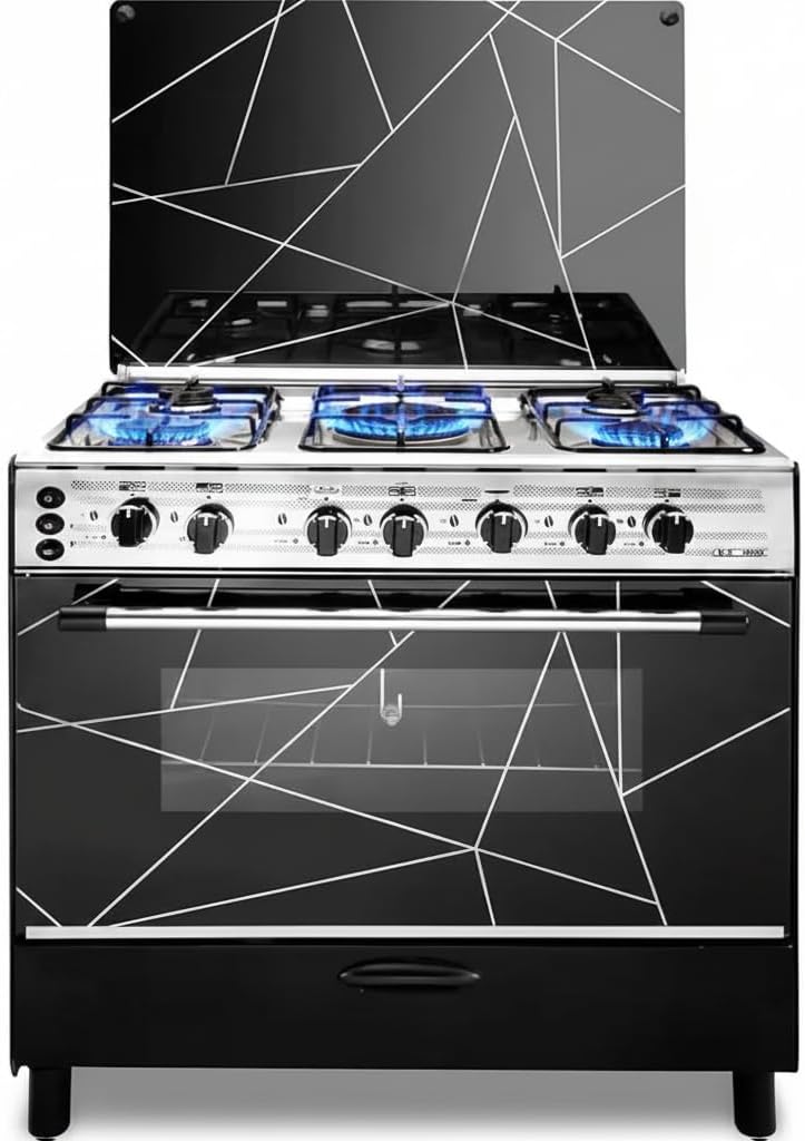 Union Gas Black and Silver Cooker 5 Burners 90x60cm - Image 1