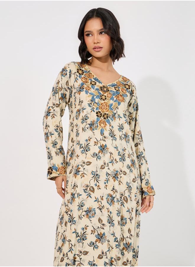Maxim Creation Floral Print Rayon Mukhawar Jalabiya with Handwork by Styli  - Image 5
