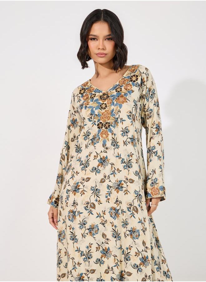 Maxim Creation Floral Print Rayon Mukhawar Jalabiya with Handwork by Styli  - Image 2