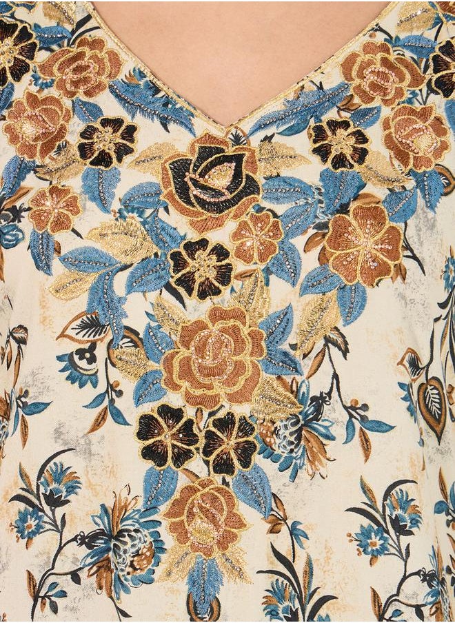 Maxim Creation Floral Print Rayon Mukhawar Jalabiya with Handwork by Styli  - Image 3