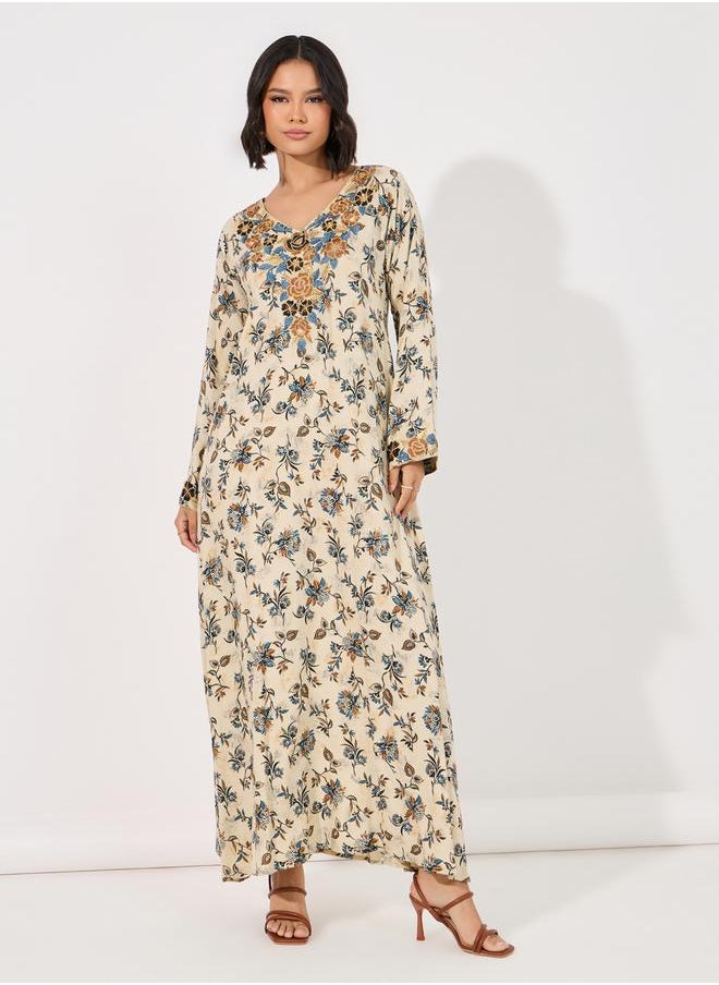 Maxim Creation Floral Print Rayon Mukhawar Jalabiya with Handwork by Styli  - Image 4