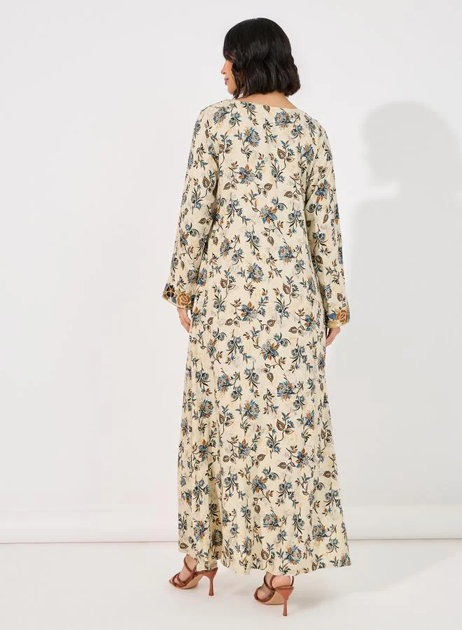 Maxim Creation Floral Print Rayon Mukhawar Jalabiya with Handwork by Styli