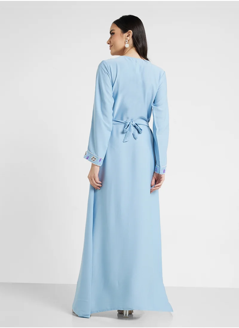 ARABIAN CLOSET Embellished Belted Jalabiya