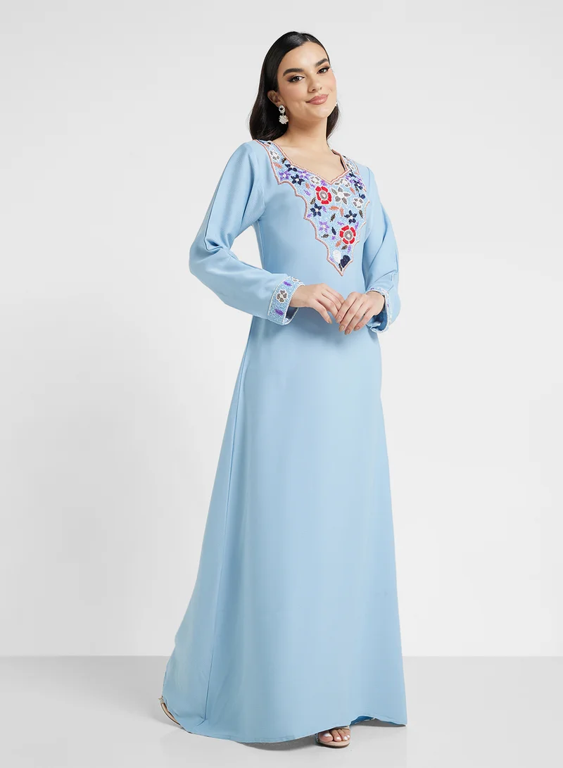 ARABIAN CLOSET Embellished Belted Jalabiya