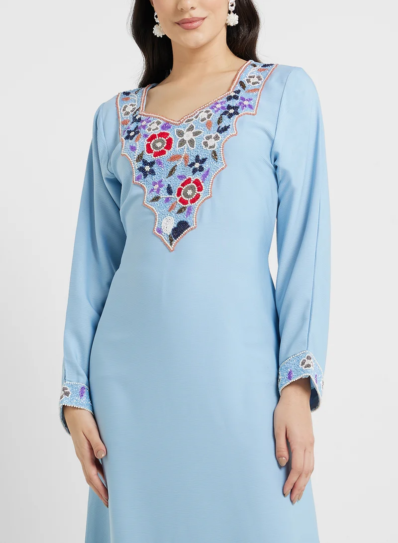 ARABIAN CLOSET Embellished Belted Jalabiya