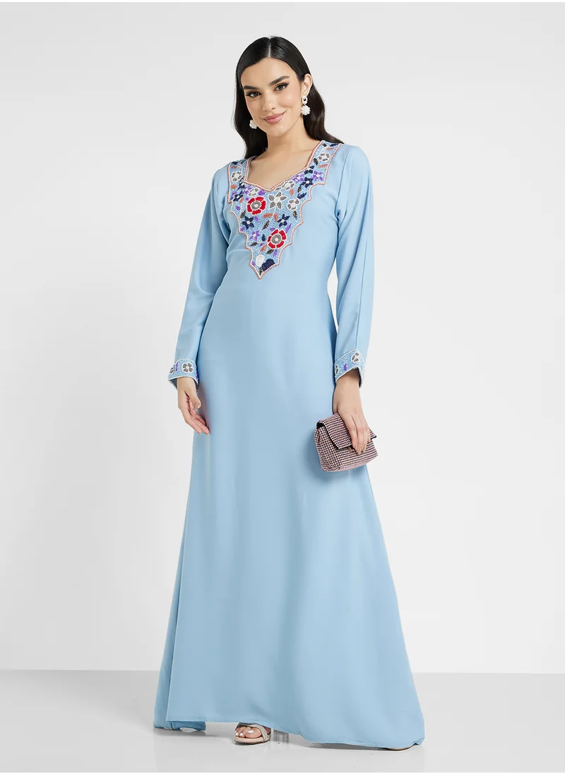 ARABIAN CLOSET Embellished Belted Jalabiya