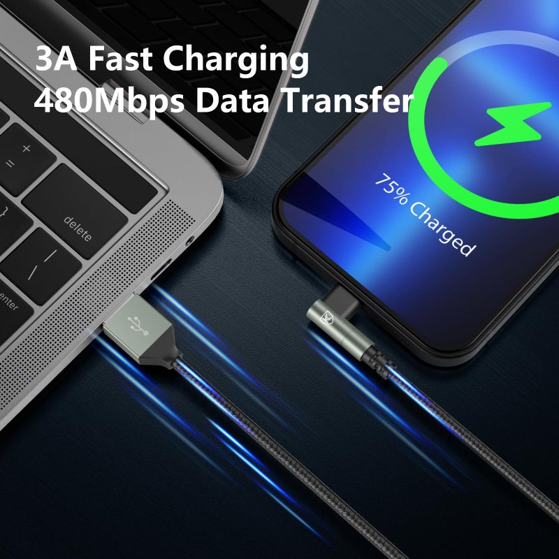KIYODA 90 Degree iPhone Charger 6FT, [Apple MFi Certified] 3Pack Fast Charging Cables Cord,6Feet Right Angle Nylon Braided USB Lightning Cable for iPhone 14/13/12/11/Pro/Max/Mini/X/Plus/8/7/6/5S/Plus/iPad - Image 5