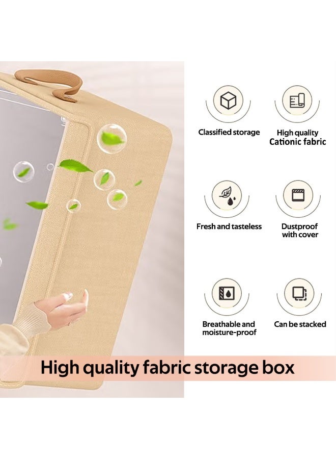 BOUND MOAT 3 PCS Wardrobe Clothes Organizer - Foldable Cube Storage Bin with Supporting Steel Frame and Dust Cover, Washable, Suitable for Clothing, Jeans, Etc. Drawer Storage Box with Handle, Suitable for Home, Bedroom, and Office (Beige) - Image 2