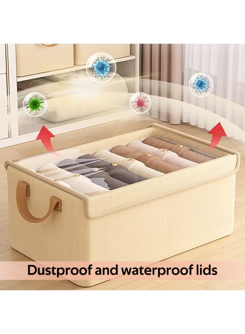 BOUND MOAT 3 PCS Wardrobe Clothes Organizer - Foldable Cube Storage Bin with Supporting Steel Frame and Dust Cover, Washable, Suitable for Clothing, Jeans, Etc. Drawer Storage Box with Handle, Suitable for Home, Bedroom, and Office (Beige) - Image 4