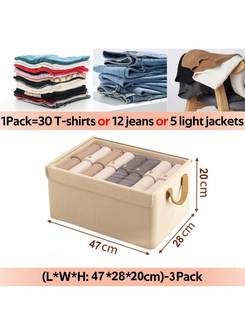 BOUND MOAT 3 PCS Wardrobe Clothes Organizer - Foldable Cube Storage Bin with Supporting Steel Frame and Dust Cover, Washable, Suitable for Clothing, Jeans, Etc. Drawer Storage Box with Handle, Suitable for Home, Bedroom, and Office (Beige) - Image 5