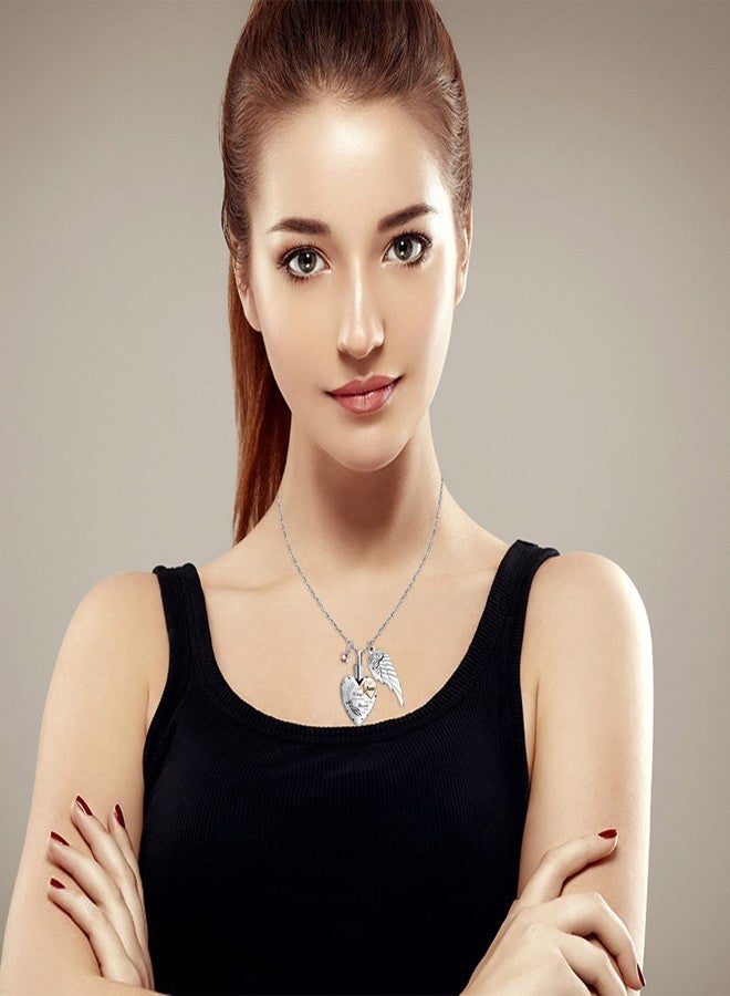 Dletay Heart Cremation Necklace for Ashes Cremation Jewelry with 12 Birthstones Urn Necklace for Ashes-Your Wings were Ready but My Heart was Not, 3.5 cm x 2.3 cm, Stainless Steel, No Gemstone - Image 4