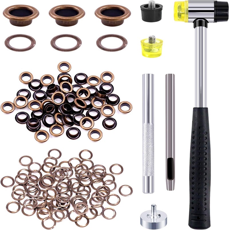 Rustark 200 Sets 1/4 Inch Bronze Grommet Assortment Kit with 4 Pcs Setting Install Tool, 6mm Metal Eyelets Set in Storage Box for Clothes Shoes Bag Paper Leather Crafts DIY Projects (Bronze) - Image 1