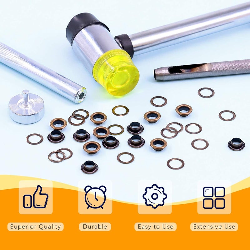 Rustark 200 Sets 1/4 Inch Bronze Grommet Assortment Kit with 4 Pcs Setting Install Tool, 6mm Metal Eyelets Set in Storage Box for Clothes Shoes Bag Paper Leather Crafts DIY Projects (Bronze) - Image 5