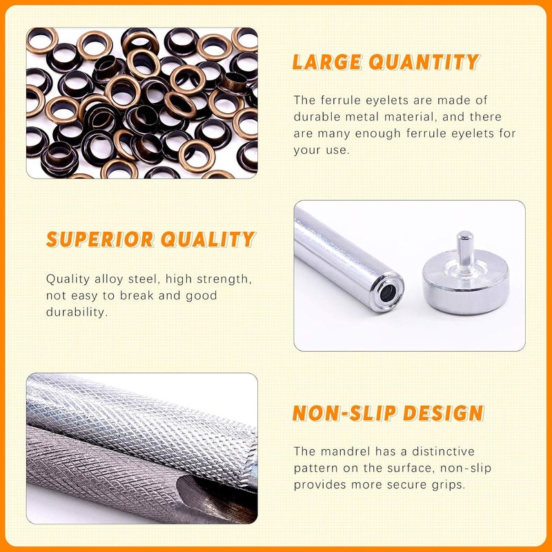 Rustark 200 Sets 1/4 Inch Bronze Grommet Assortment Kit with 4 Pcs Setting Install Tool, 6mm Metal Eyelets Set in Storage Box for Clothes Shoes Bag Paper Leather Crafts DIY Projects (Bronze) - Image 3