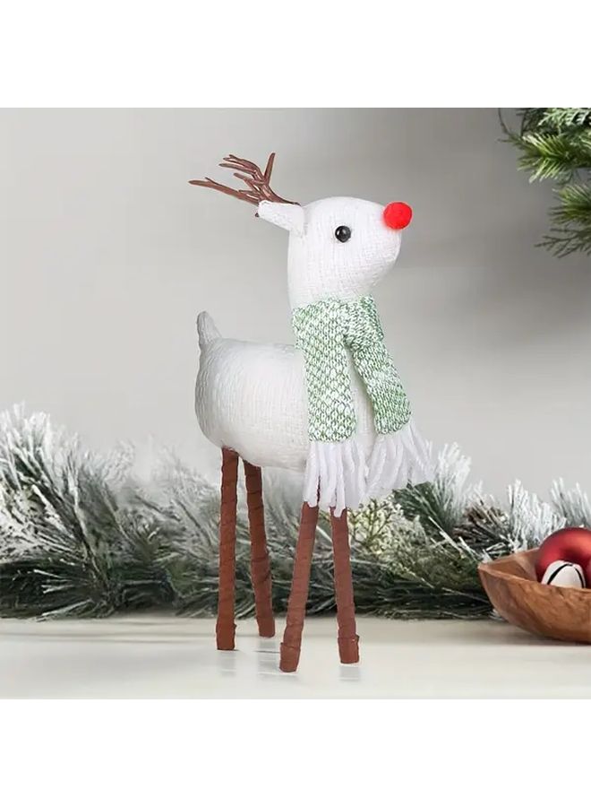 White Handmade Plush Swedish Reindeer Elk Christmas Decoration with Scarf - Image 1