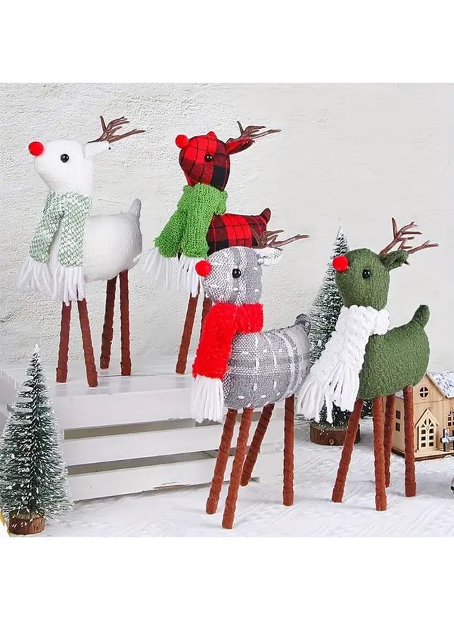 White Handmade Plush Swedish Reindeer Elk Christmas Decoration with Scarf - Image 3