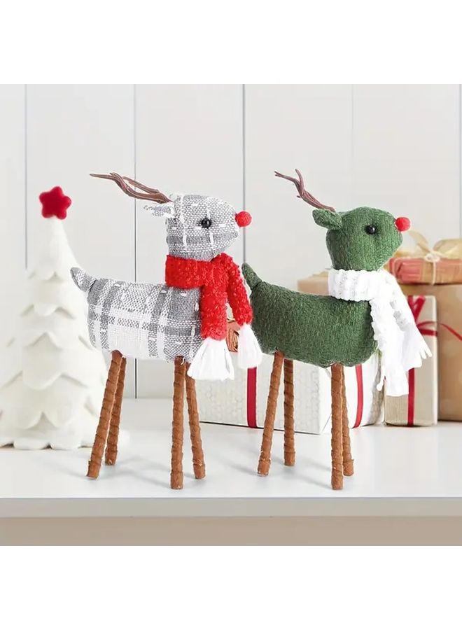 White Handmade Plush Swedish Reindeer Elk Christmas Decoration with Scarf - Image 4