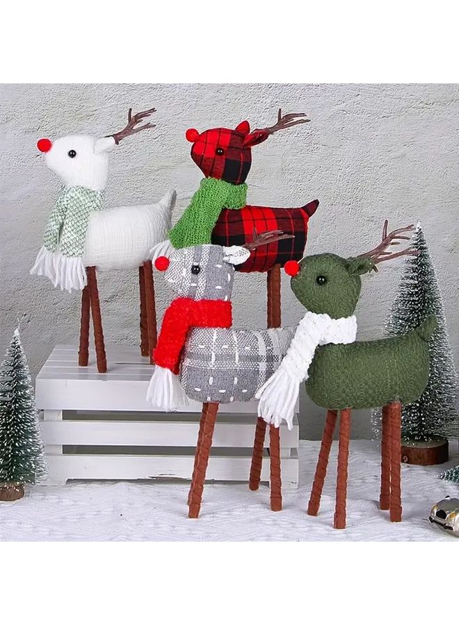 White Handmade Plush Swedish Reindeer Elk Christmas Decoration with Scarf - Image 5