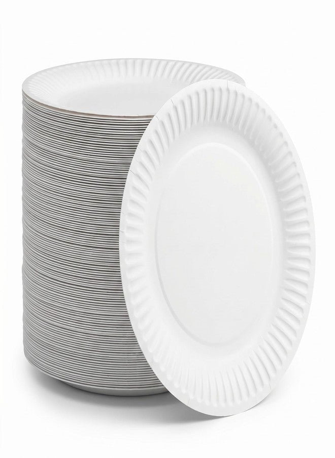 TLAPS 9 Inch White Heavyweight Grease-Resistant Coated Paper Plates 125-Pack Commercial Eco-Friendly Disposable for Restaurants, Catering, and Food Service - Image 1