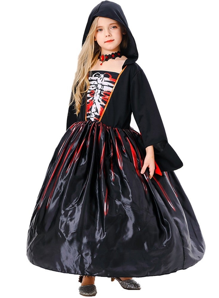 Witch costume girl  cosplay party black horror with necklace - Image 1