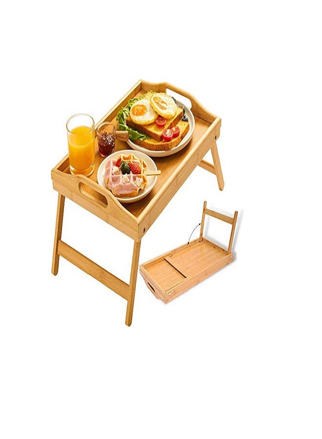 Rahalife Multipurpose Adjustable Bamboo Bed Tray Table with Folding Legs  - Image 1