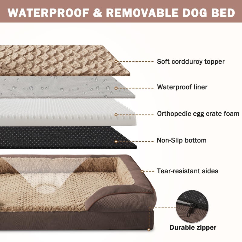 INVENHO Orthopedic Dog Beds Large Sized, XL Egg-Crate Foam Dog Couch with Washable Removable Cover, Waterproof Lining and Nonskid Bottom - Image 4