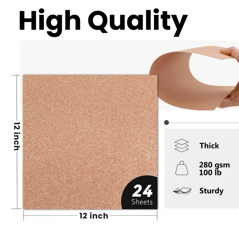 Goefun Rose Gold Glitter Cardstock 12x12 Double-Sided 24 Sheets, Goefun Gold No-Shed Glitter Paper 280GSM/100lb Pink Card Stock for Craft, Art, Invitation, Graduation, Wedding Party - Image 2