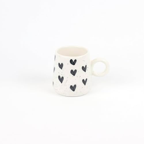 Green Route Hand-Painted Coffee Mug | Elegant Ceramic Mug | Microwave & Dishwasher Safe, Perfect for Home & Gifting White Set of 2 (350) ml Black Heart - Image 4