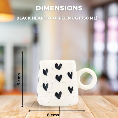Green Route Hand-Painted Coffee Mug | Elegant Ceramic Mug | Microwave & Dishwasher Safe, Perfect for Home & Gifting White Set of 2 (350) ml Black Heart - Image 3