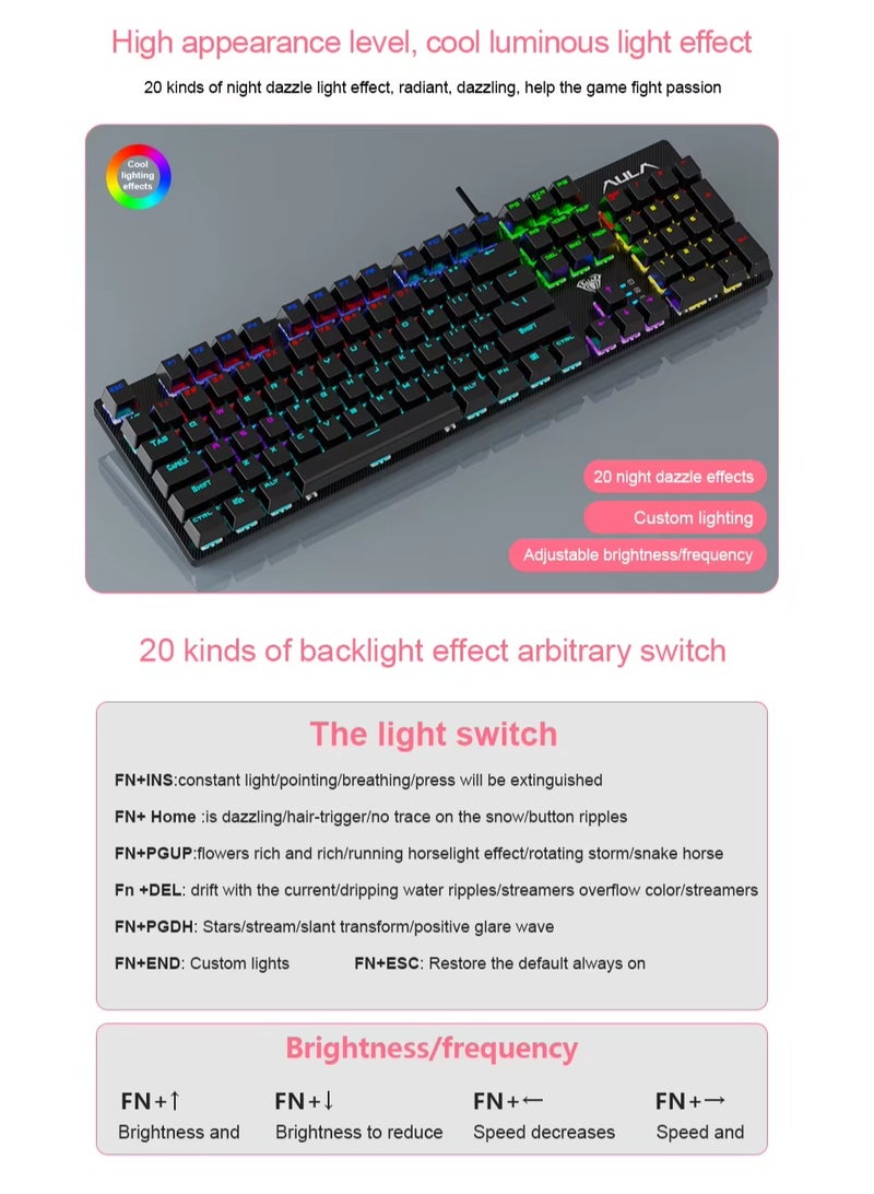 AULA S2022 Mechanical Gaming Keyboard Blue Switch,Full Size USB Wired Computer Keyboards - Image 5