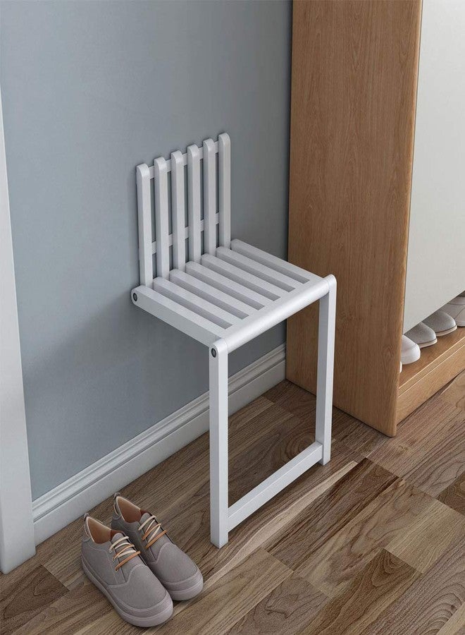 Kelendle Folding Chair Wall-Mounted Invisible Shoe-Changing Stool Made of Solid Wood Wall Seat Folding with Support Legs Saving Space Suitable for Various Occasions White - Image 2