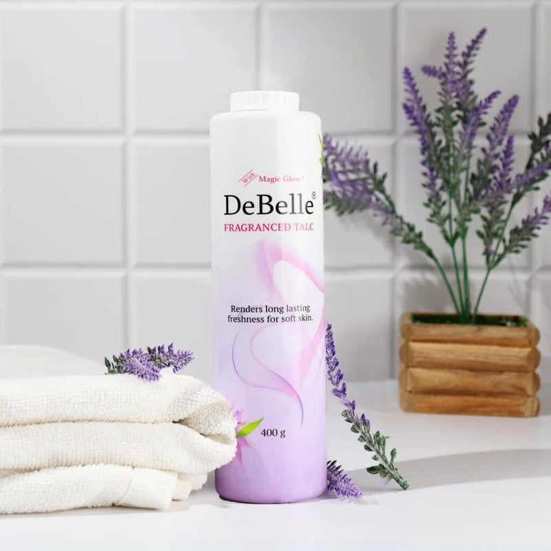 DeBelle Fragranced Face and Body Talc Combo Of 2 400G Each  Lavender Talcum Face Powder for men  Women - Image 5