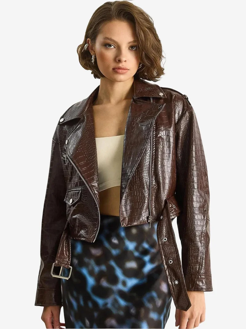 LUCCI Faux Leather Cropped Puffer Jacket
