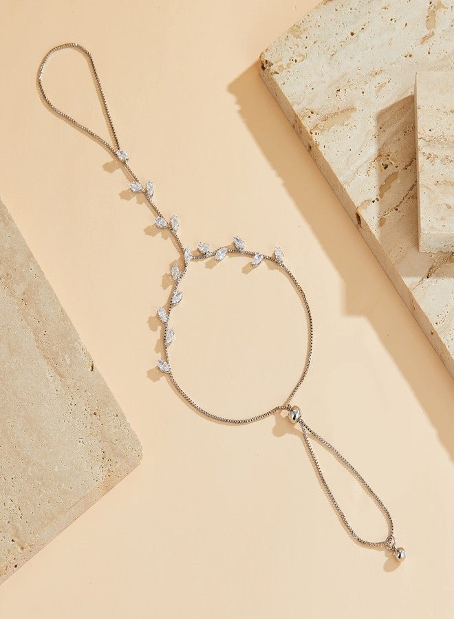 Aprilery Hand Chain Ring Bracelet, Fashion Silver AAA CZ Crystal Adjustable Slave Hand Chain Ring Bracelet Boho Hand Jewelry for Women(Style 4) - Image 5