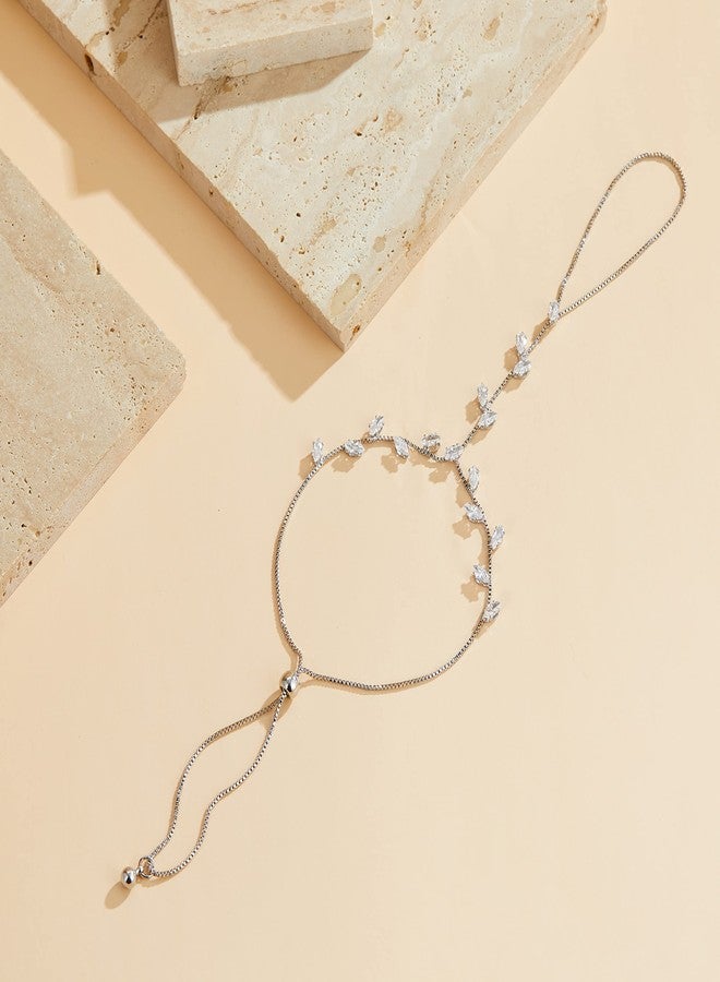 Aprilery Hand Chain Ring Bracelet, Fashion Silver AAA CZ Crystal Adjustable Slave Hand Chain Ring Bracelet Boho Hand Jewelry for Women(Style 4) - Image 4