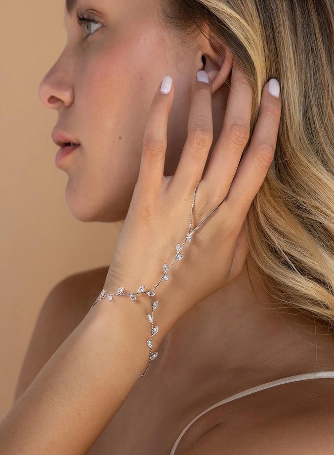 Aprilery Hand Chain Ring Bracelet, Fashion Silver AAA CZ Crystal Adjustable Slave Hand Chain Ring Bracelet Boho Hand Jewelry for Women(Style 4) - Image 3