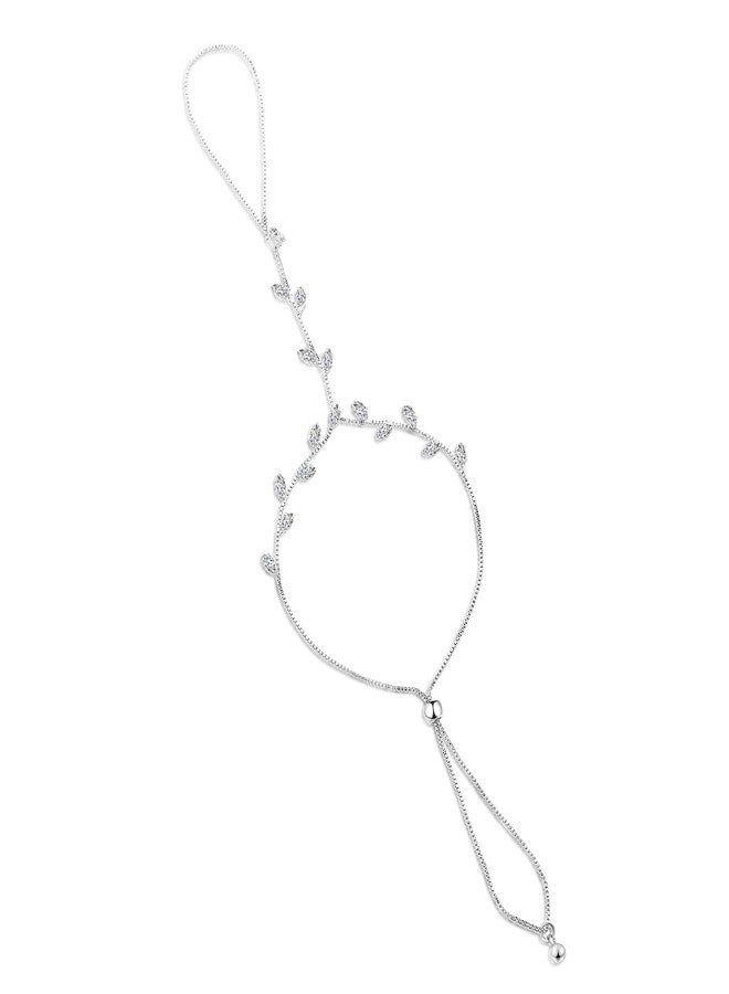 Aprilery Hand Chain Ring Bracelet, Fashion Silver AAA CZ Crystal Adjustable Slave Hand Chain Ring Bracelet Boho Hand Jewelry for Women(Style 4) - Image 1