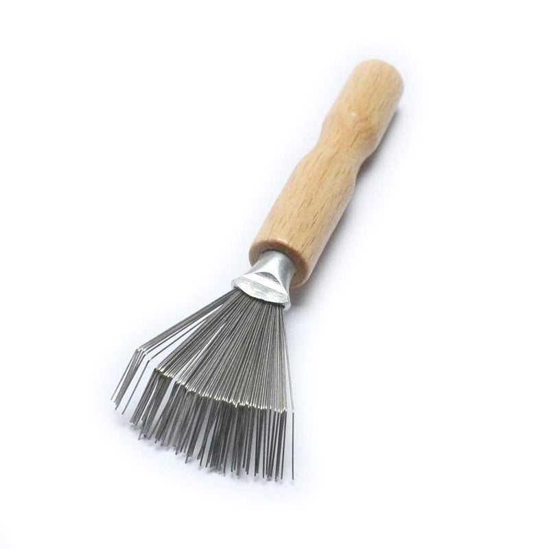 Luwigs Metal Wire Rake Wooden Handle Comb for Home Salon Hair Dirt Removal Cleaning Tool