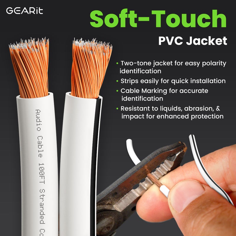 GearIT 14AWG Speaker Wire, GearIT Pro Series 14 AWG Gauge Speaker Wire Cable (100 Feet / 30.48 Meters) Great Use for Home Theater Speakers and Car Speakers White - Image 2