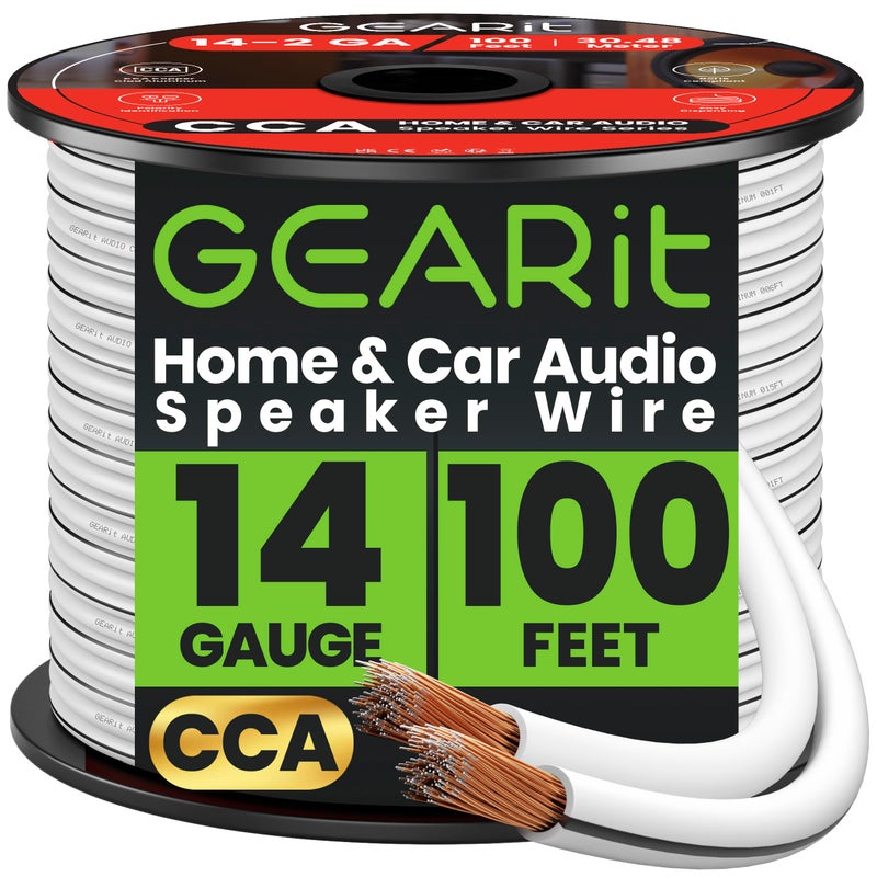 GearIT 14AWG Speaker Wire, GearIT Pro Series 14 AWG Gauge Speaker Wire Cable (100 Feet / 30.48 Meters) Great Use for Home Theater Speakers and Car Speakers White - Image 1