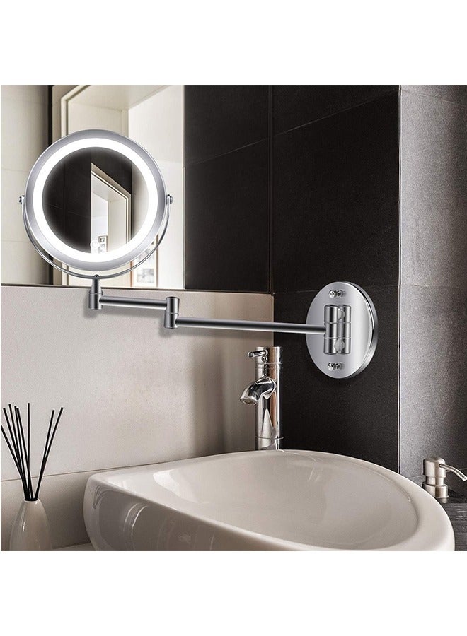 Wall Mounted Makeup Mirror with LED Lights and 1X/10X Magnifying 360° Swivel Extendable Vanity Mirror for Bathroom - Image 1