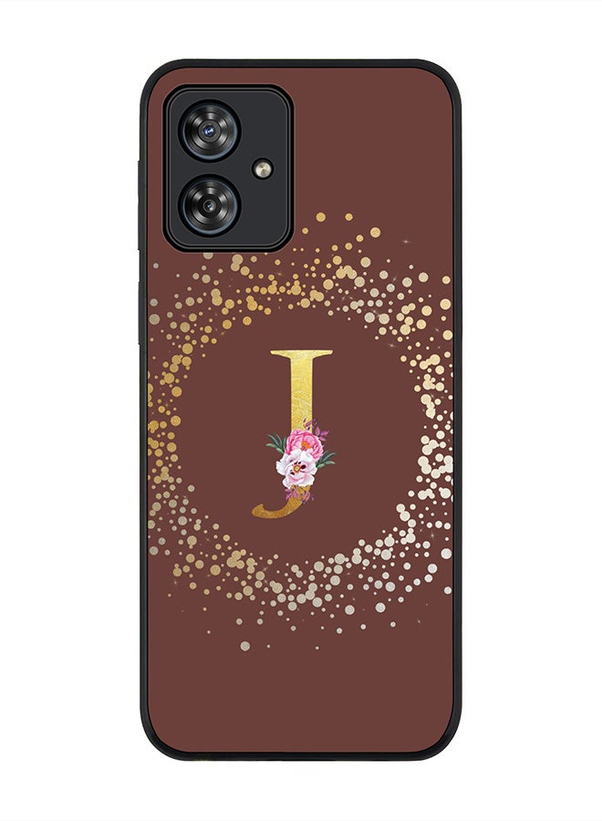 Stylizedd Rugged Black Case for Motorola Moto G54 / Motorola Moto G54 Power / Motorola Moto G64 5G,Custom Monogram Initial Letter Floral Alphabet - J (Brown) - Image 1