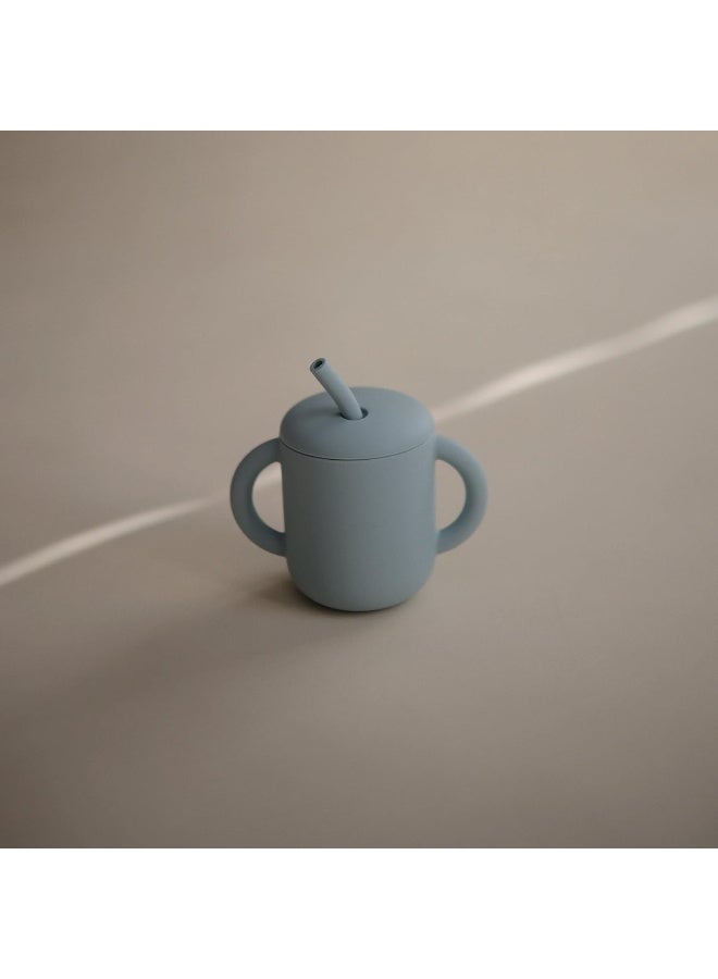Mushie Silicone Training Cup with Straw for Baby - 175ml Leak-Resistant Cups for Toddlers with Removable Lid - BPA-Free, Dishwasher Safe | Powder Blue - Image 3