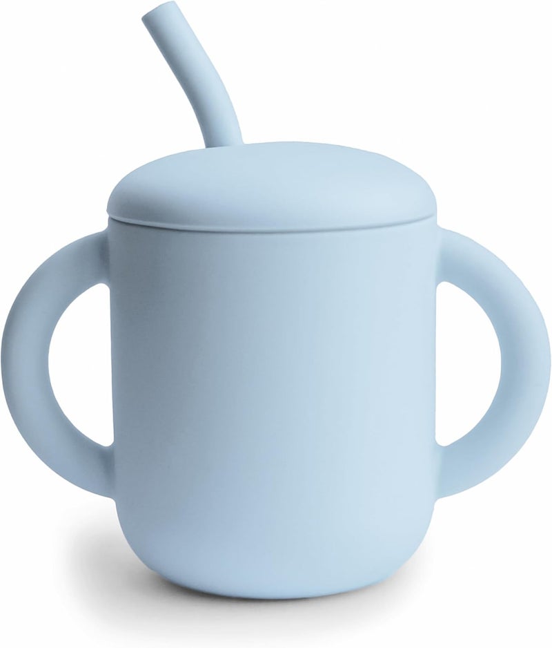 Mushie Silicone Training Cup with Straw for Baby - 175ml Leak-Resistant Cups for Toddlers with Removable Lid - BPA-Free, Dishwasher Safe | Powder Blue - Image 1