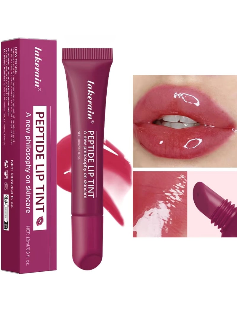 lakerain Peptide Lip Tint 2 in 1 Lip Gloss and Lip Treatment Plumper and Softer Lips Restore Replenish Dry Lips Lip Color Lipstick Lip Gloss Hydrating Moisturizing Lip Gloss 10ml Raspberry 04  - Image 1