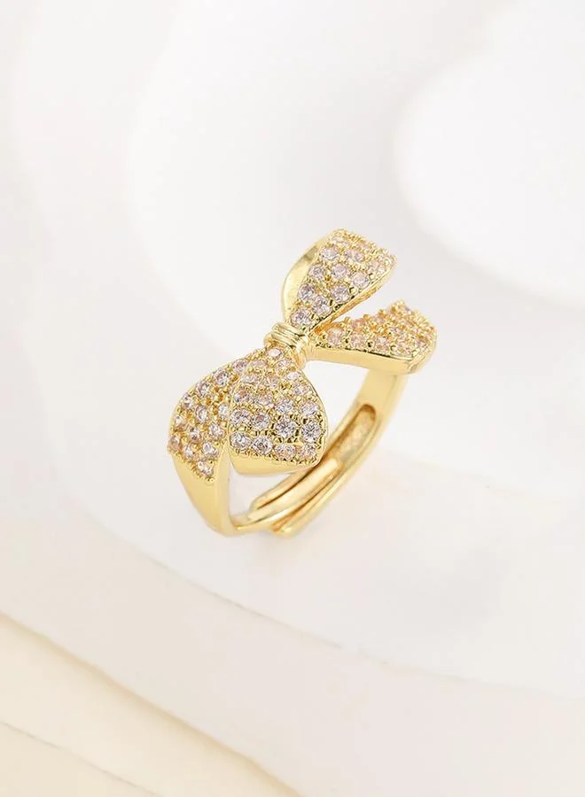 Take Two  Gold Tone Embellished Bow Adjustable Ring for Women | Best Price UAE