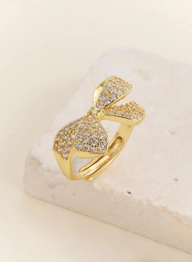 Gold Tone Embellished Bow Adjustable Ring
